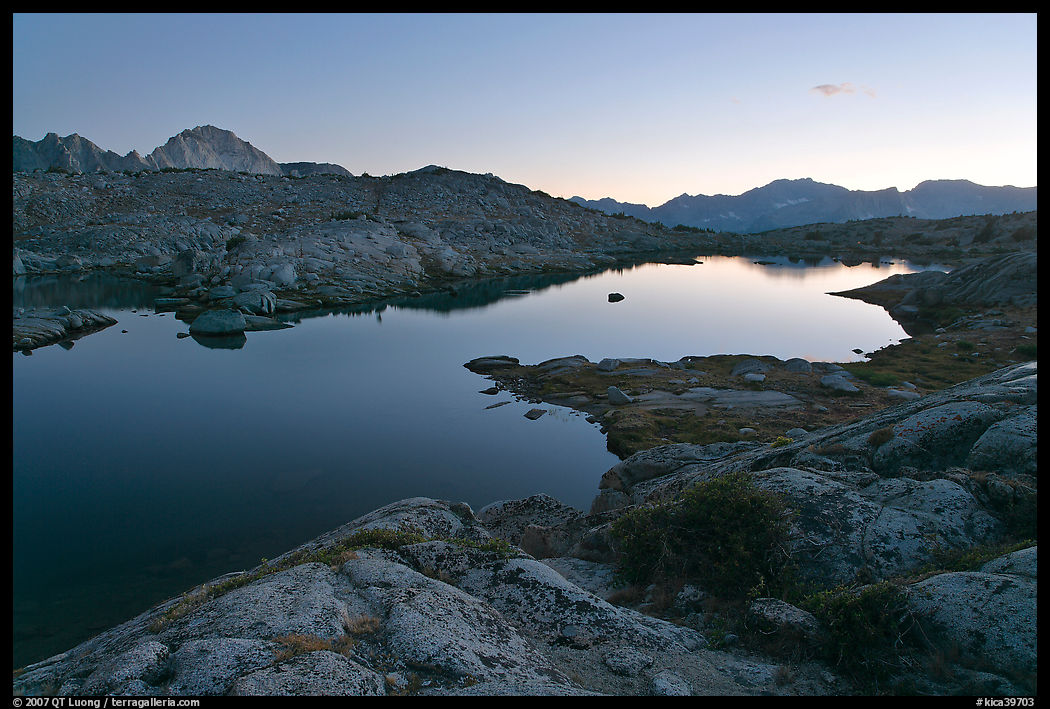 Lake and mountains at dusk, Dusy Basin. Kings Canyon  National Park