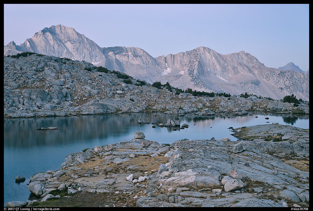 Lake and mountains at dawn, Dusy Basin. Kings Canyon  National Park