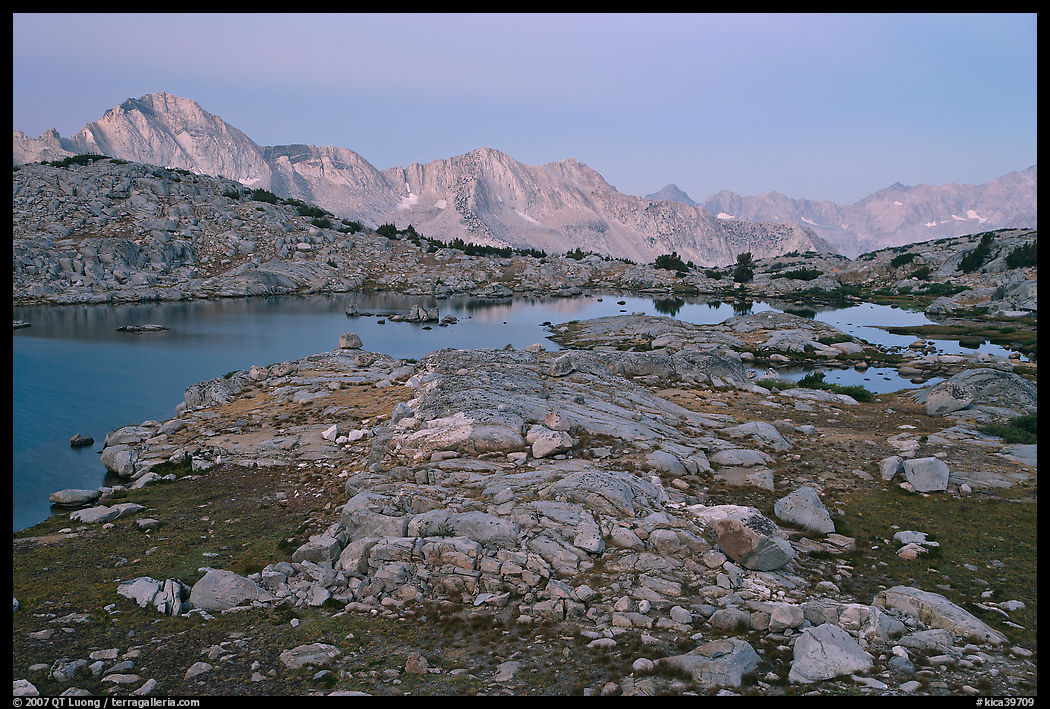 Alpine landscape, lakes and mountains at dawn, Dusy Basin. Kings Canyon  National Park, California, USA.