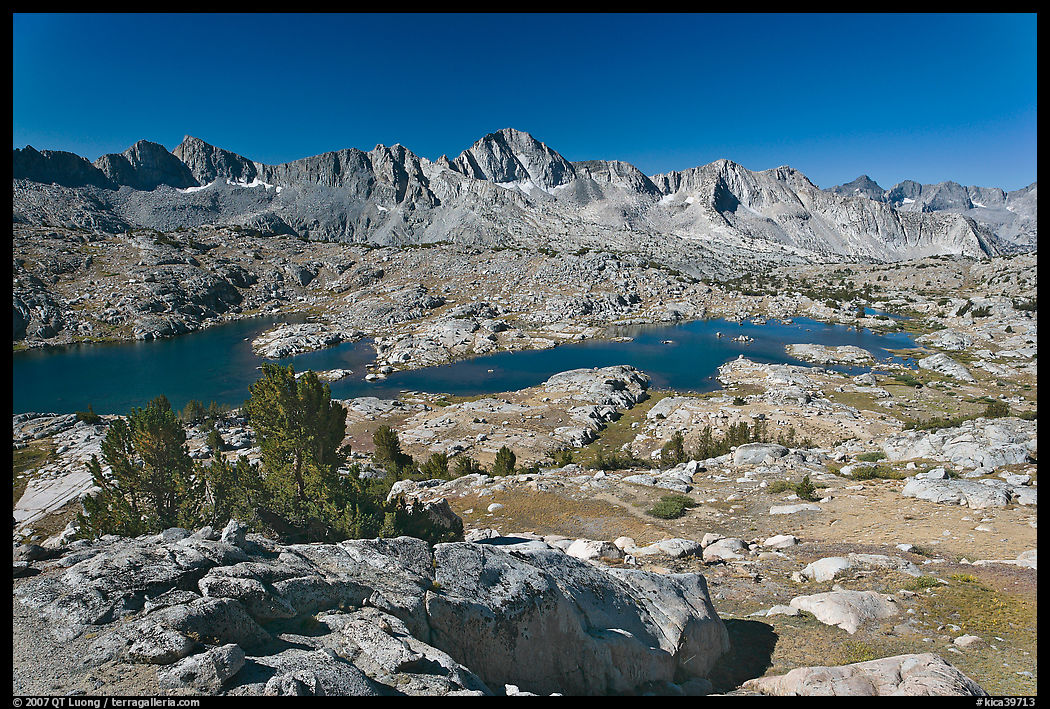 Alpine terrain, lakes and mountains, morning, Dusy Basin. Kings Canyon  National Park, California, USA.