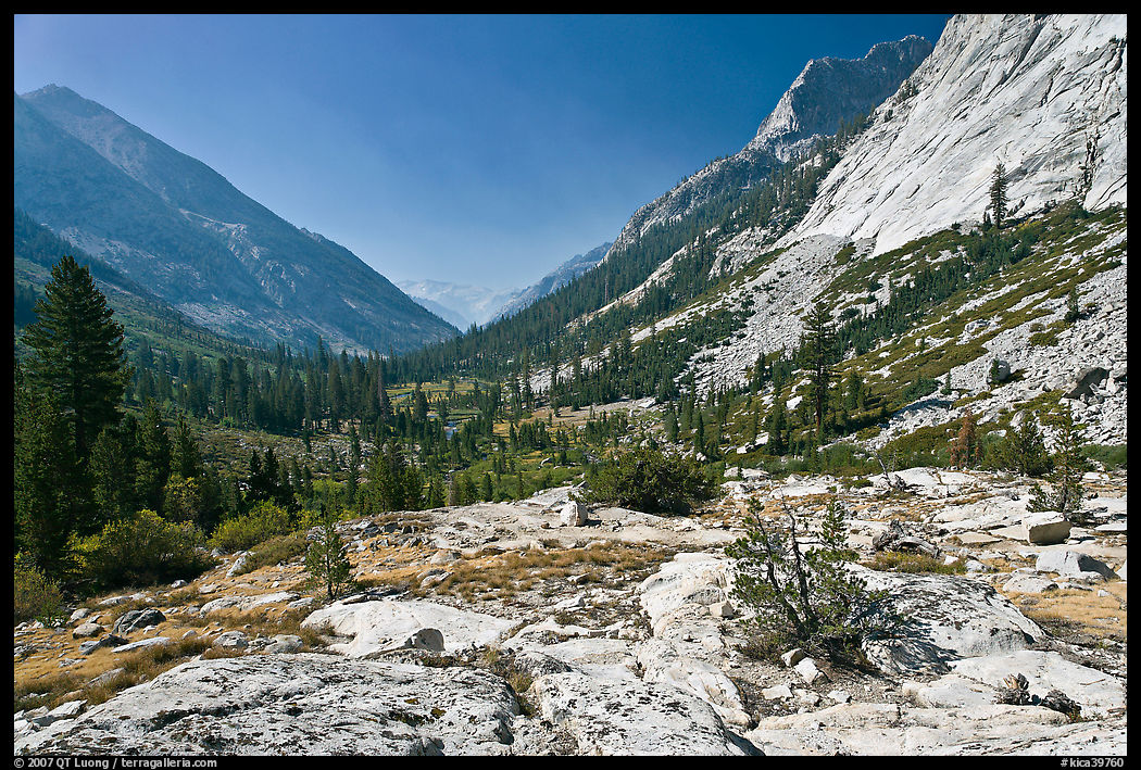 Rocks and meadows, Le Conte Canyon. Kings Canyon  National Park, California, USA.