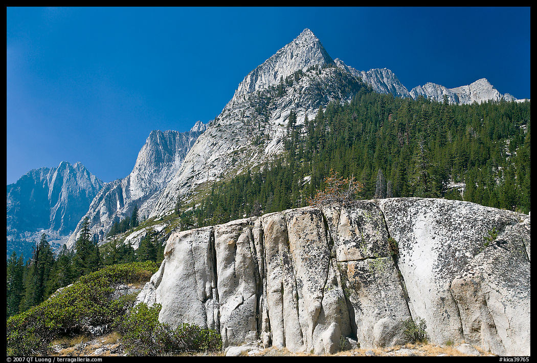 Granite block and peak, Le Conte Canyon. Kings Canyon  National Park, California, USA.