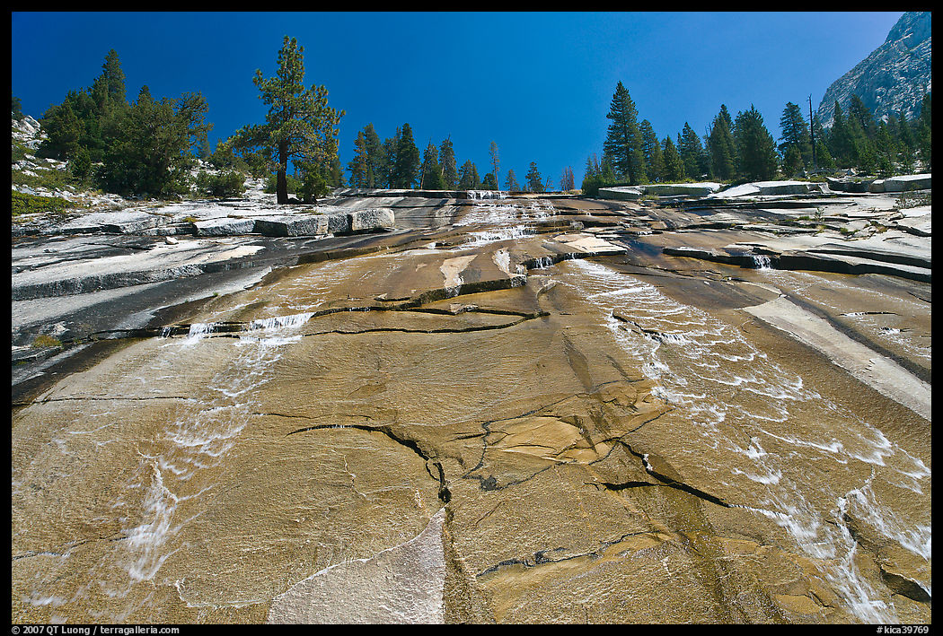 Waterfall over granite slab, Le Conte Canyon. Kings Canyon  National Park, California, USA.