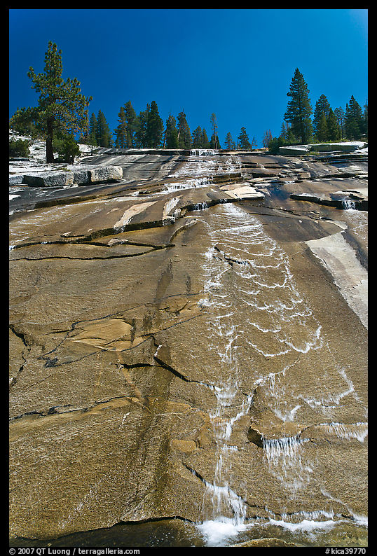 Water cascade over granite slab, Le Conte Canyon. Kings Canyon  National Park, California, USA.