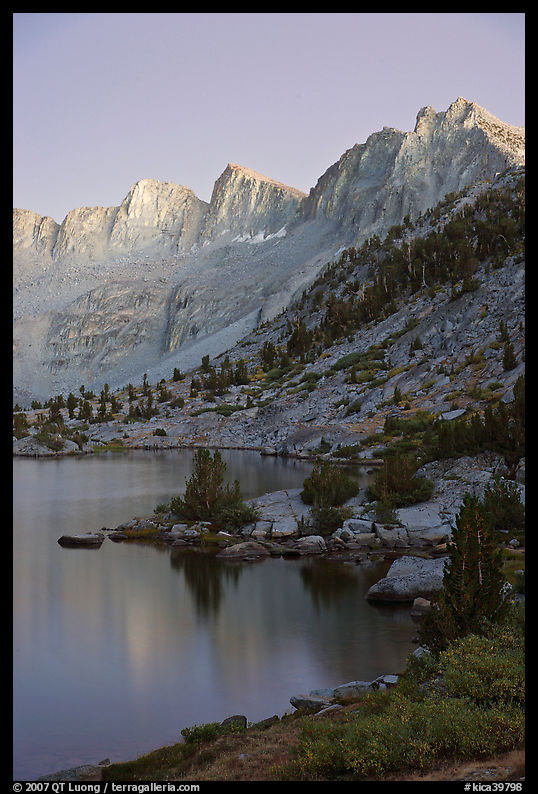 Lake and Mt Giraud at dusk, Lower Dusy basin. Kings Canyon  National Park, California, USA.