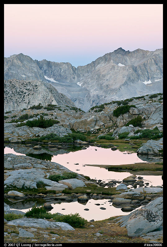 Alpine tarns and mountains, dawn, Dusy Basin. Kings Canyon  National Park