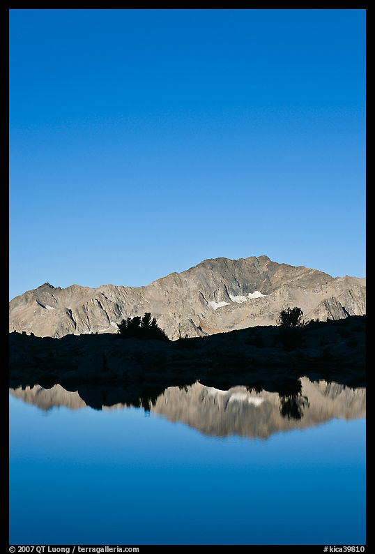 Peak reflections, early morning, Dusy Basin. Kings Canyon  National Park, California, USA.
