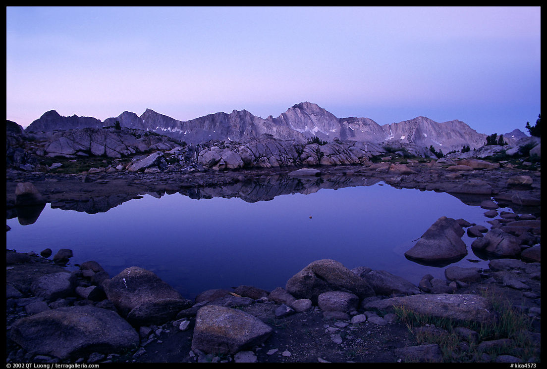 Pond in Dusy Basin and Mt Giraud, dawn. Kings Canyon  National Park, California, USA.