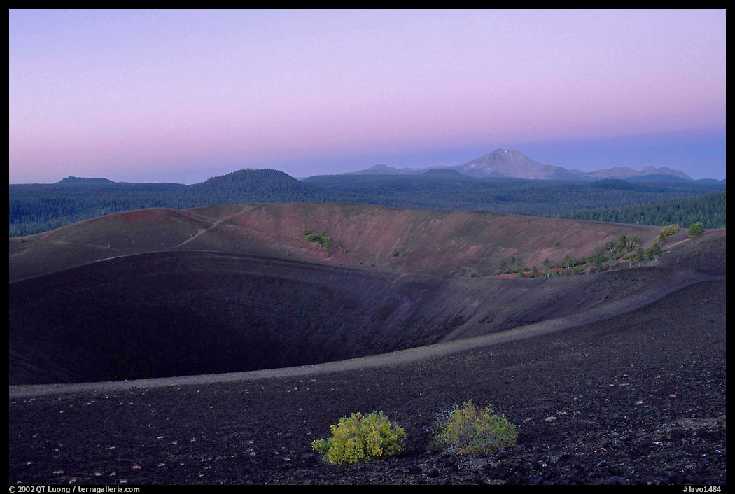 Crater at top of Cinder cone, dawn. Lassen Volcanic National Park, California, USA.