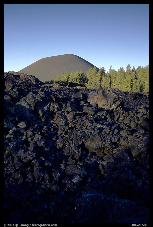 Fantastic lava beds and cinder cone, sunrise. Lassen Volcanic National Park, California, USA.