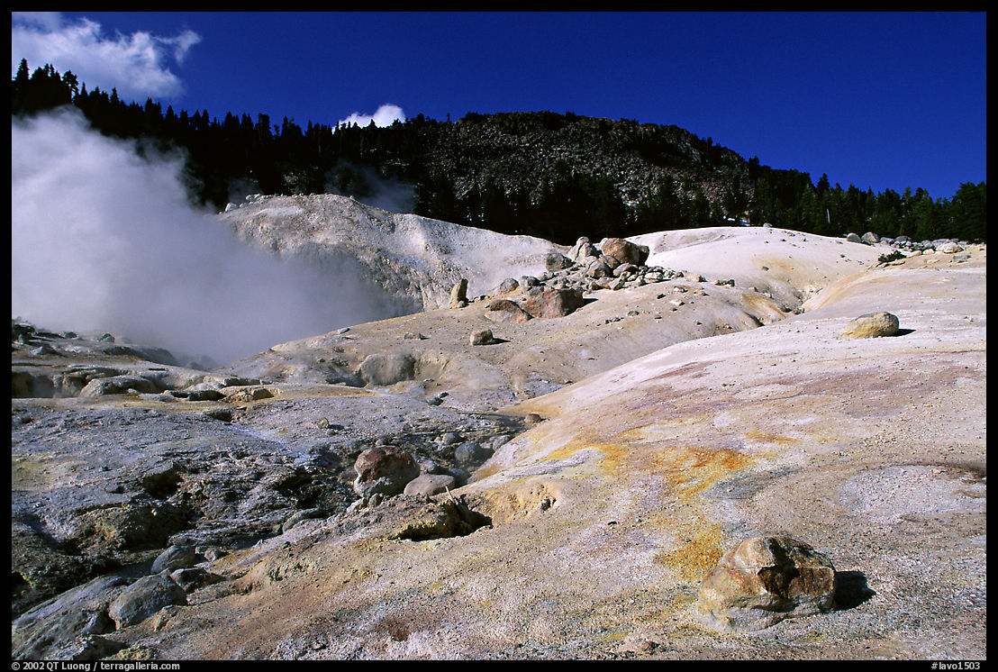 Colorful deposits in Bumpass Hell thermal area. Lassen Volcanic National Park, California, USA.