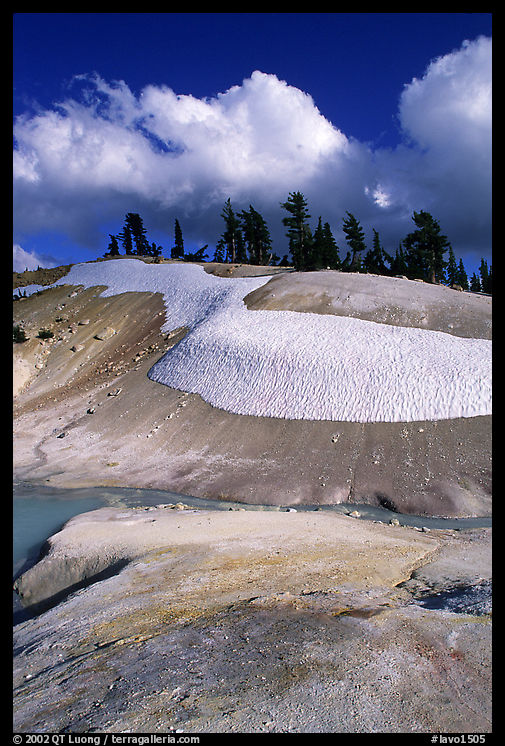 Colorful deposits in Bumpass Hell thermal area, early summer. Lassen Volcanic National Park