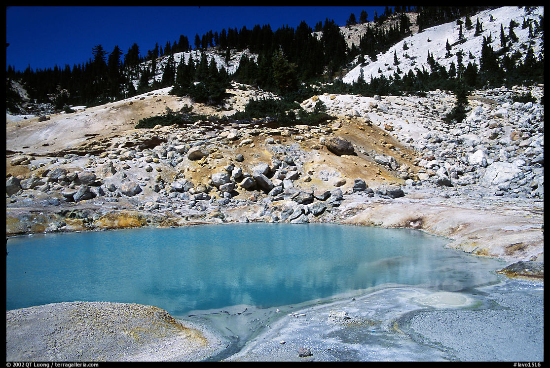 Turquoise pool in Bumpass Hell thermal area. Lassen Volcanic National Park, California, USA.