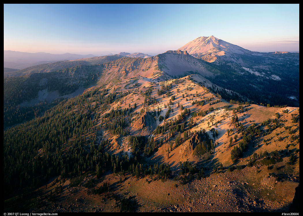 Chain of mountains around Lassen Peak, late afternoon. Lassen Volcanic National Park, California, USA.