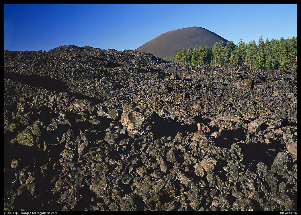 Fantastic lava beds and cinder cone, early morning. Lassen Volcanic National Park, California, USA.