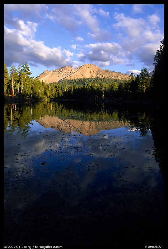 Reflection lake and Chaos Crags, sunset. Lassen Volcanic National Park