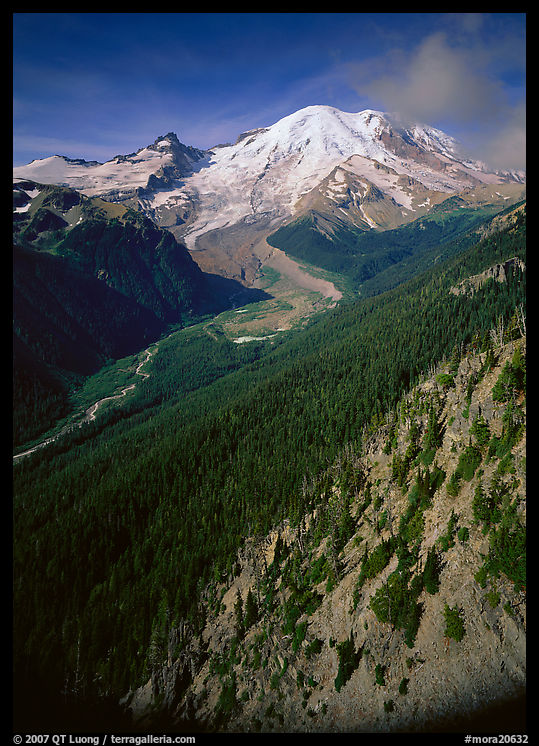 Valley fed by Mount Rainier glaciers, morning, Sunrise. Mount Rainier National Park, Washington, USA.