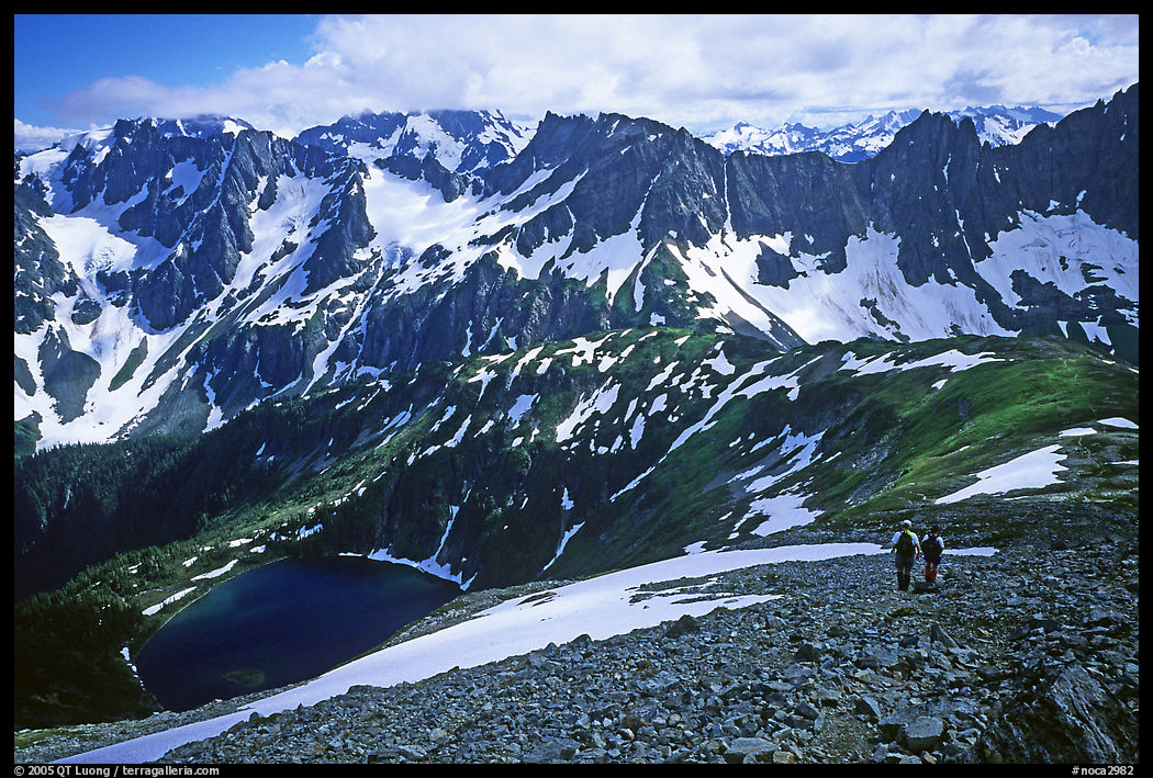 Hiking down from Sahale Peak to Cascade Pass. North Cascades National Park, Washington, USA.