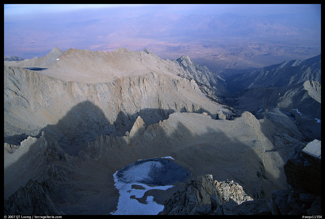 Looking towards Owens Valley from Mt Whitney summit. Sequoia National Park, California, USA.