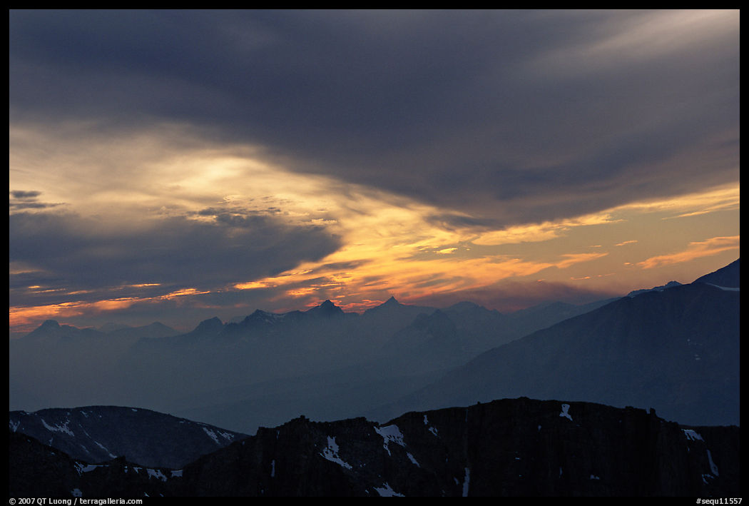 Clouds and mountain range at sunset. Sequoia National Park