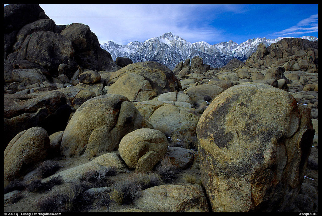 Alabama hills and Sierras, winter morning. Sequoia National Park, California, USA.