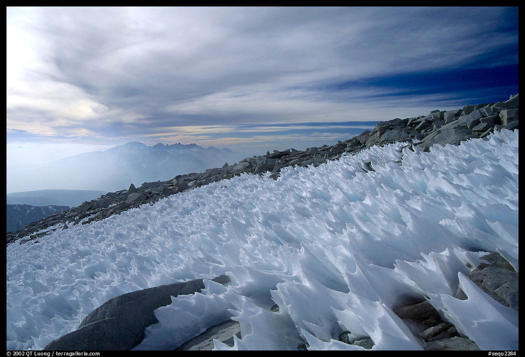 Windblown snow formations near the summit of Mt Whitney. Sequoia National Park, California, USA.
