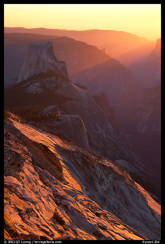 Half-Dome and Yosemite Valley seen from Clouds rest, sunset. Yosemite National Park, California, USA.