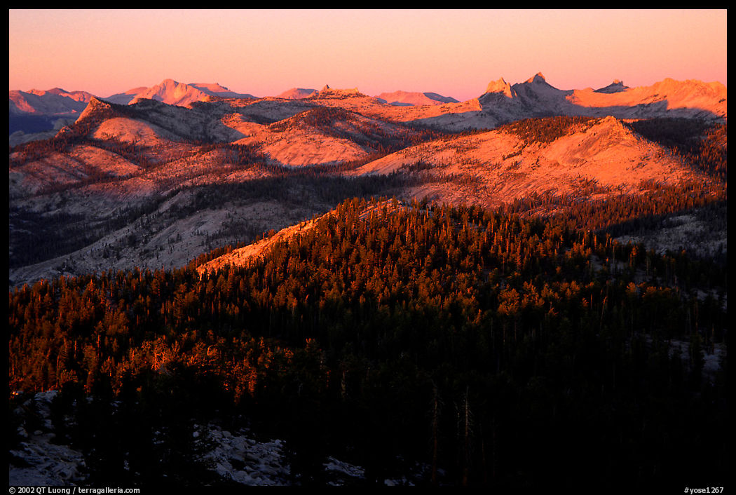 Cathedral Range seen from Clouds rest, sunset. Yosemite National Park, California, USA.