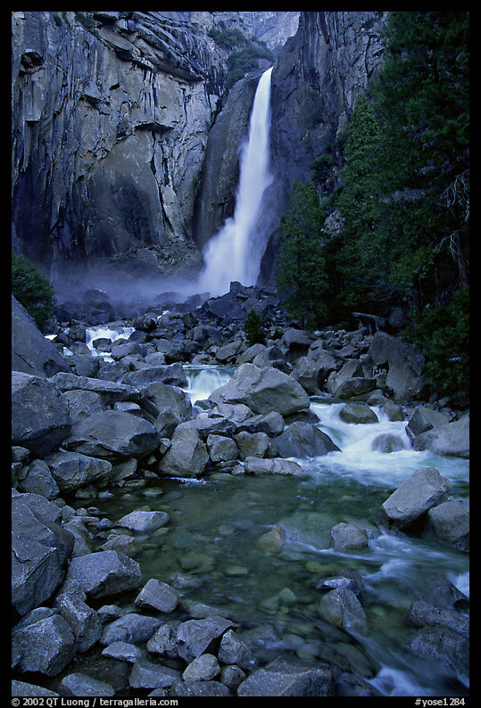 Lower Yosemite Falls, dusk. Yosemite National Park, California, USA.