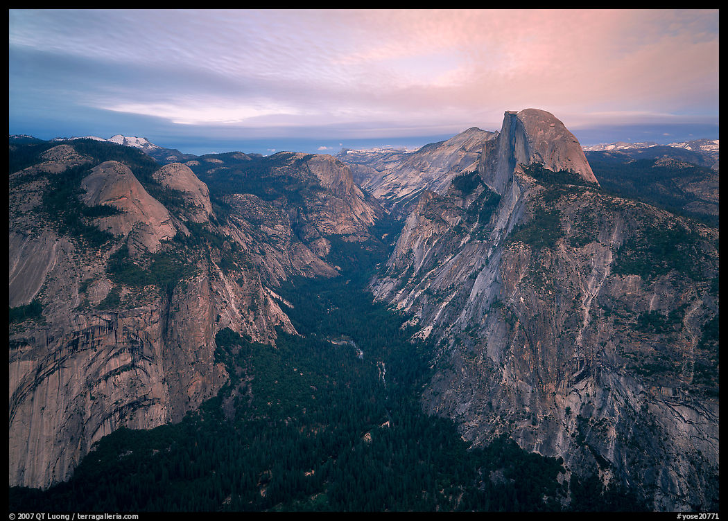 Half-Dome, Tenaya Canyon, and North Dome, sunset. Yosemite National Park, California, USA.