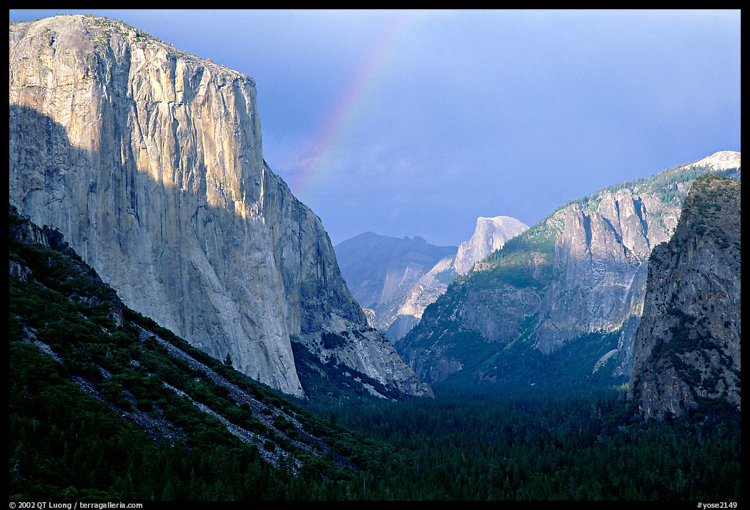 Valley and Rainbow from Tunnel View, afternoon storm light. Yosemite National Park, California, USA.