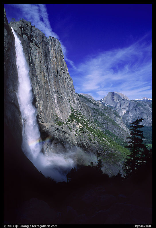 Upper Yosemite Falls and Half-Dome, early afternoon. Yosemite National Park, California, USA.