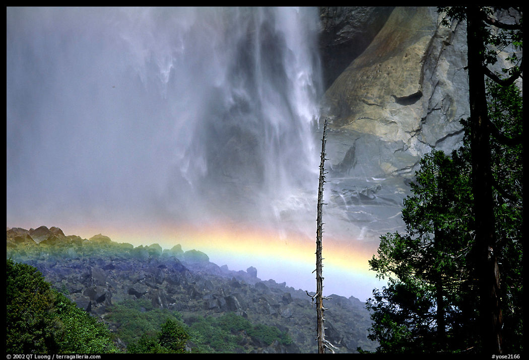 Rainbow at  base of Upper Yosemite Falls. Yosemite National Park, California, USA.