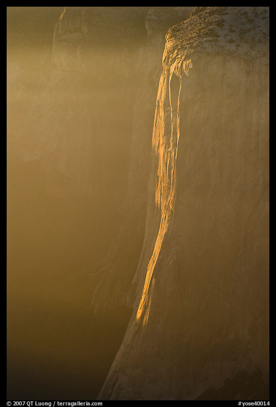 Last sunrays outline  Nose of El Capitain. Yosemite National Park, California, USA.