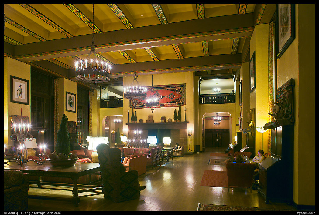 Reading room at night, Ahwahnee hotel. Yosemite National Park