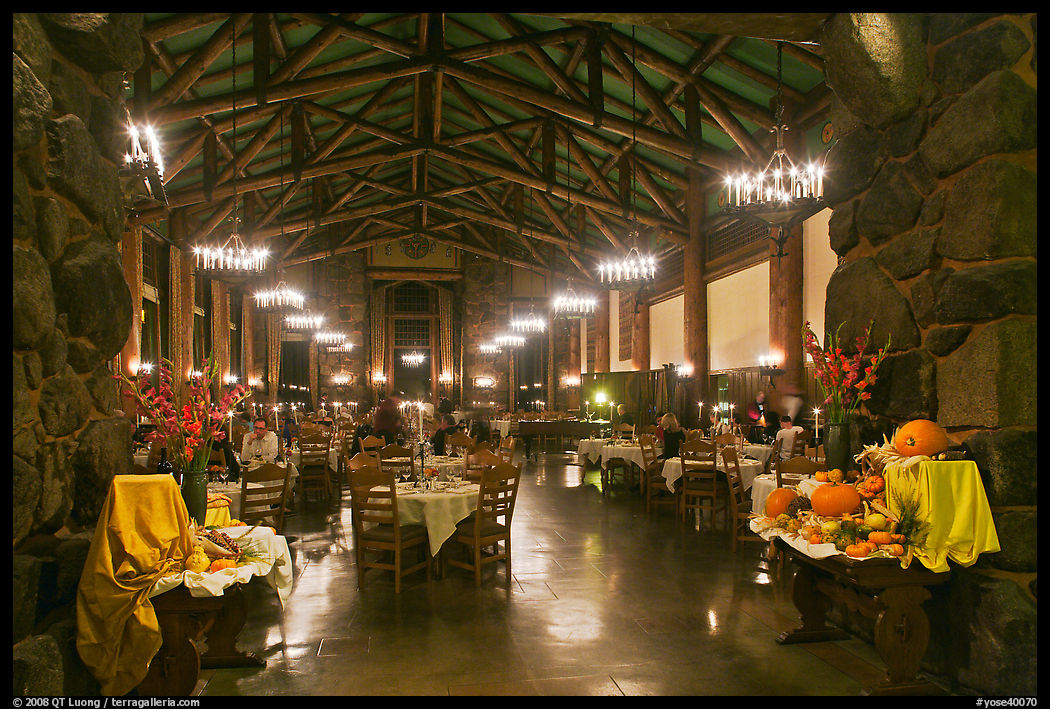 Dinning room at night, Ahwahnee hotel. Yosemite National Park, California, USA.