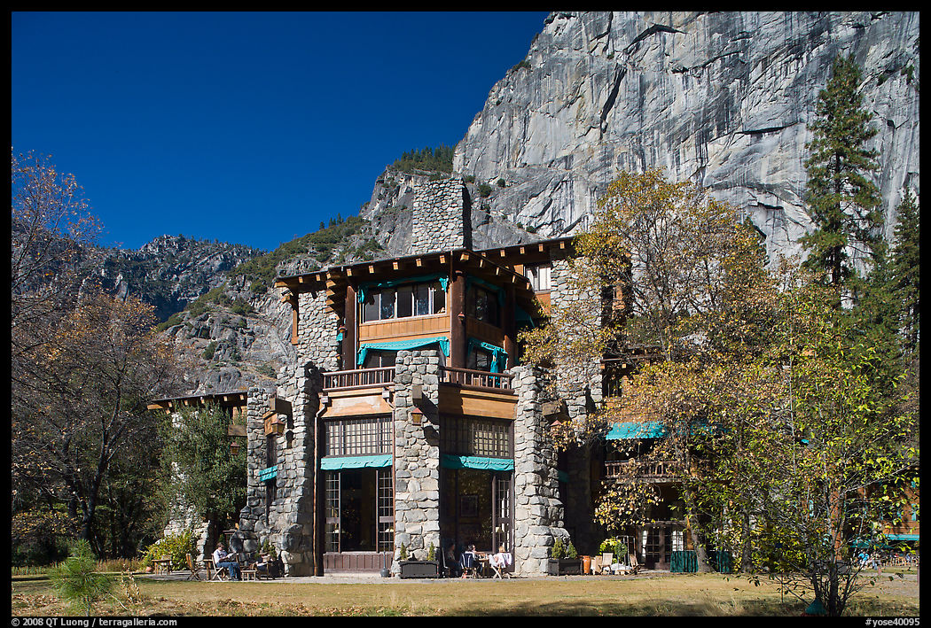 Ahwahnee lodge and cliffs. Yosemite National Park, California, USA.