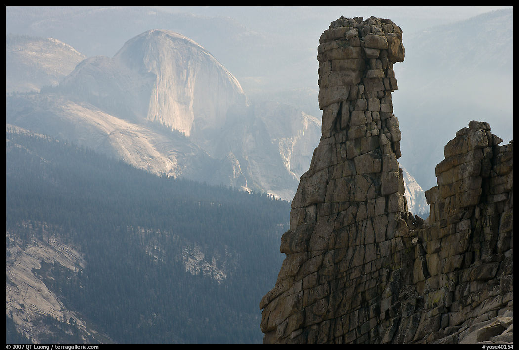 Rock tower and Half-Dome. Yosemite National Park, California, USA.