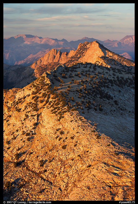 Sunset light over moutain near Mt Hoffman. Yosemite National Park, California, USA.