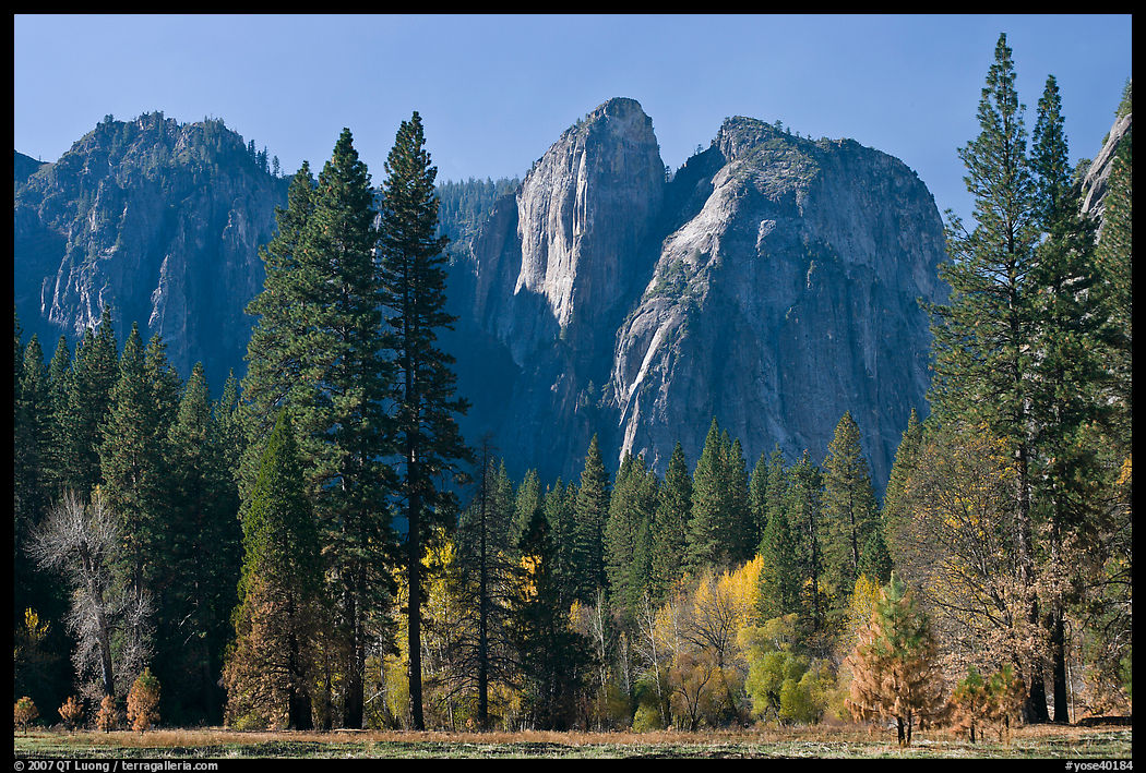 Cathedral Rocks seen from Sentinel Meadow. Yosemite National Park, California, USA.
