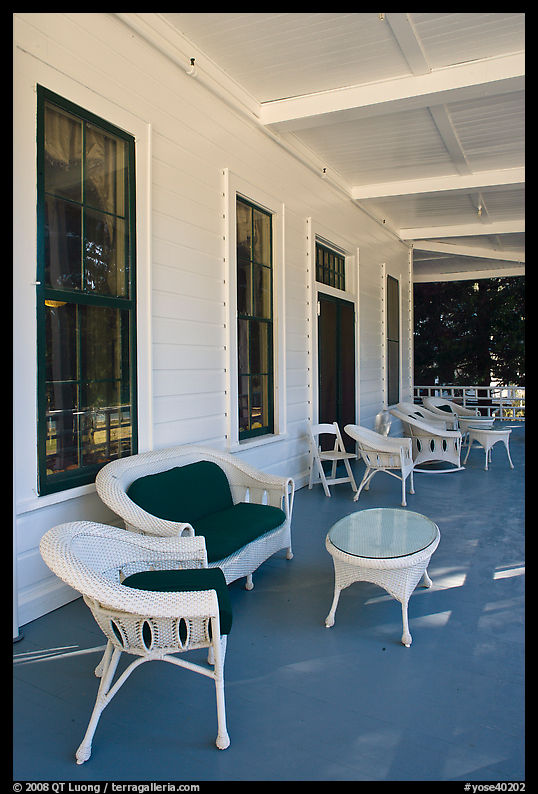 Chairs on porch, Wawona lodge. Yosemite National Park