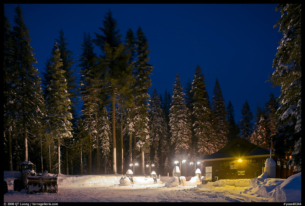 Gas station in winter. Yosemite National Park, California, USA.