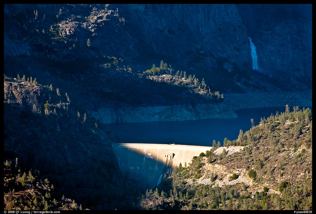 O'Shaughnessy Dam, Hetch Hetchy Reservoir, and Wapama falls. Yosemite National Park