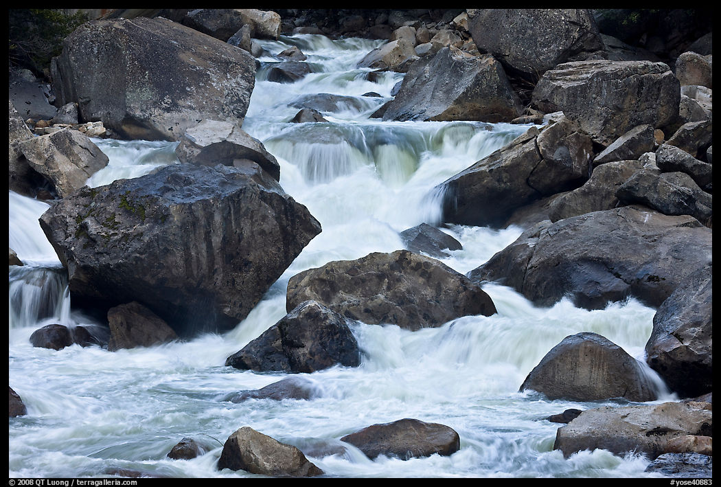 Cascades and boulders, Lower Merced Canyon. Yosemite National Park