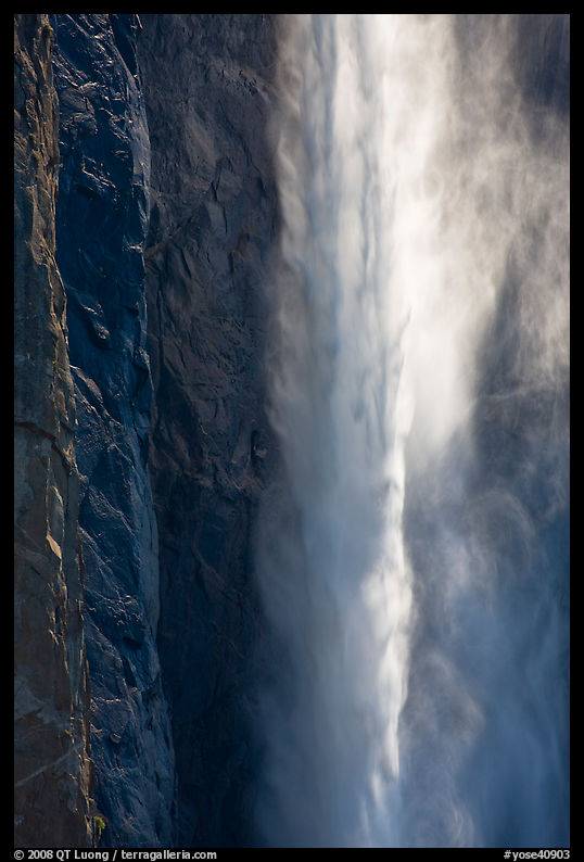 Falling water and mist,  Bridalveil fall. Yosemite National Park