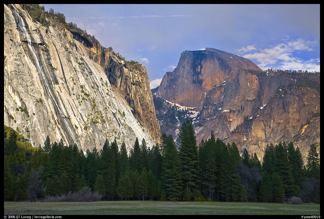 Seasonal waterfall on Royal Arches and Half-Dome. Yosemite National Park