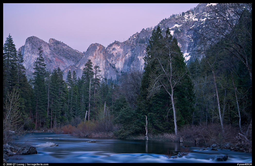 Merced River and Cathedral rocks at dusk. Yosemite National Park