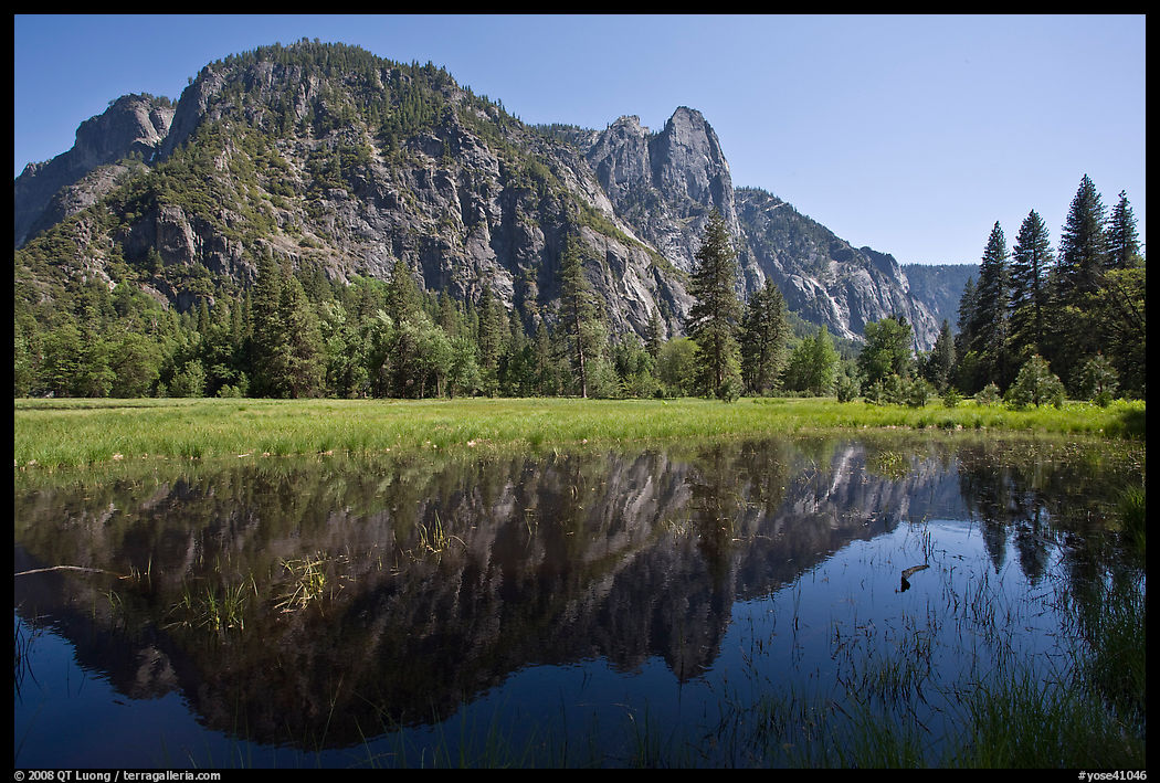 Sentinel Rock reflected in seasonal pond, Cook Meadow. Yosemite National Park