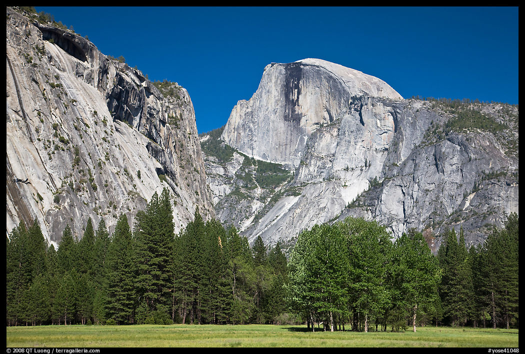 Half Dome and Washington Column from Ahwanhee Meadow in Spring. Yosemite National Park