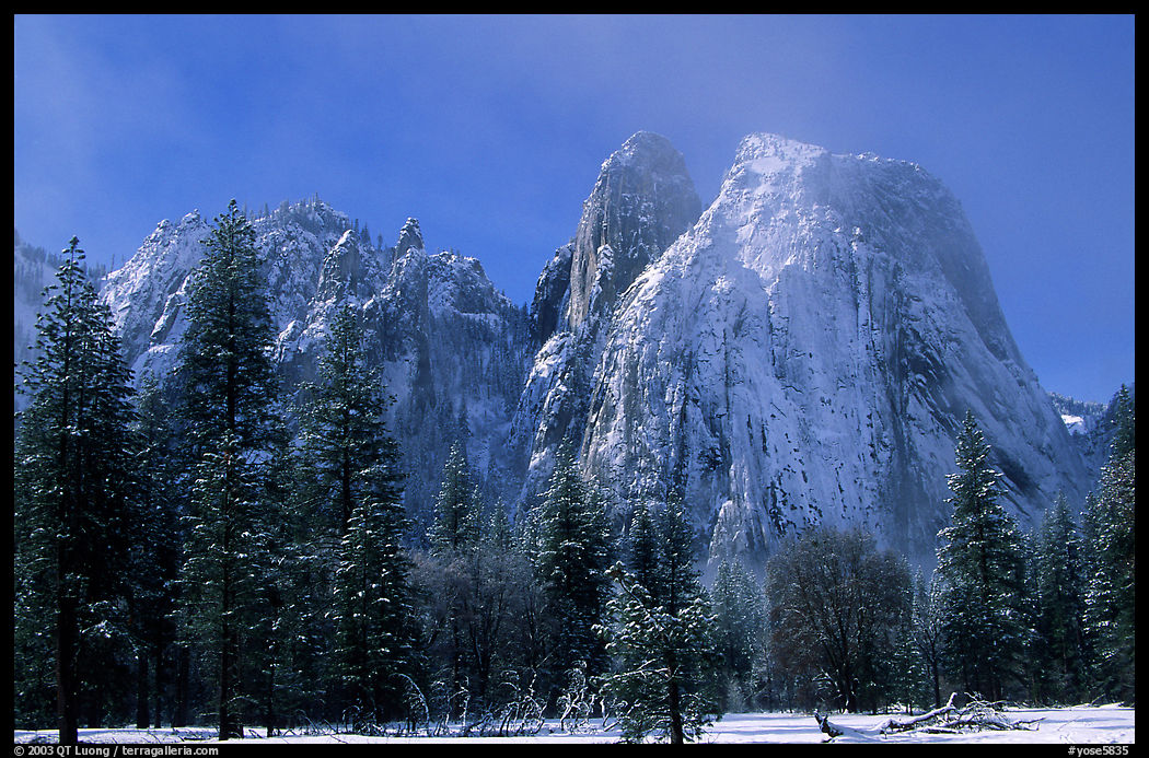 Cathedral rocks after a snow storm, morning. Yosemite National Park, California, USA.